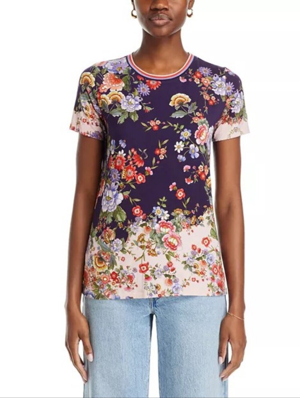 Johnny Was Janie Favorite Floral Print Tee Large | Boho Luxe Stretch Rayon Top